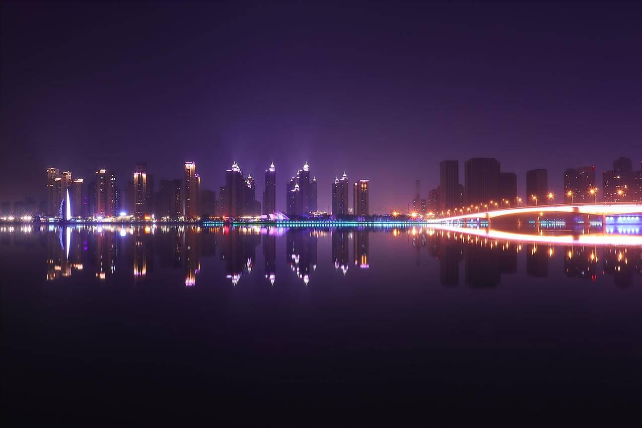 风景安徽省蚌埠市夜色中的龙子湖高清壁纸